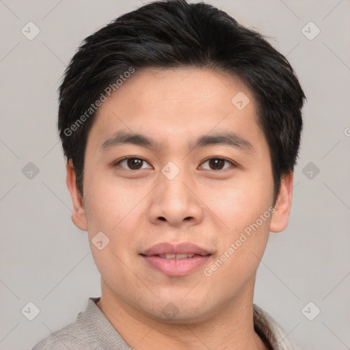 Neutral asian young-adult male with short  brown hair and brown eyes