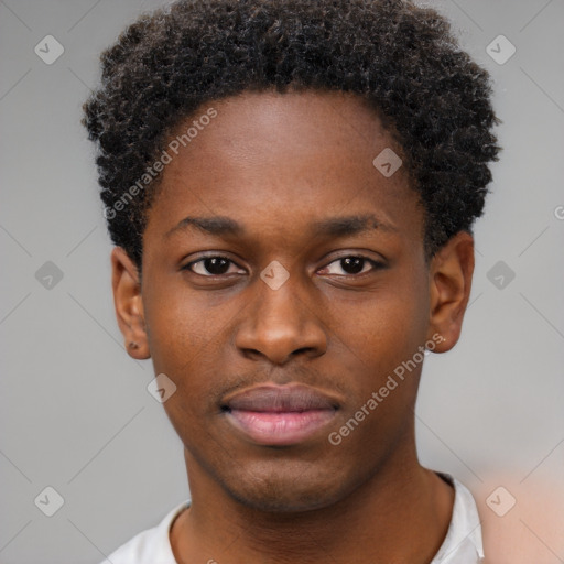 Neutral black young-adult male with short  brown hair and brown eyes