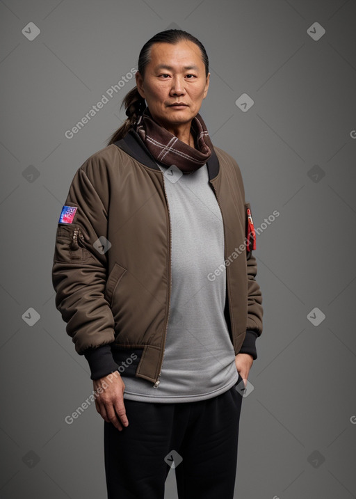 Mongolian 45 years male with  brown hair