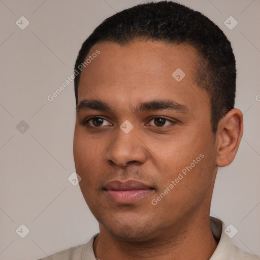 Neutral white young-adult male with short  black hair and brown eyes