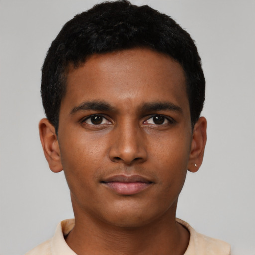 Neutral latino young-adult male with short  brown hair and brown eyes