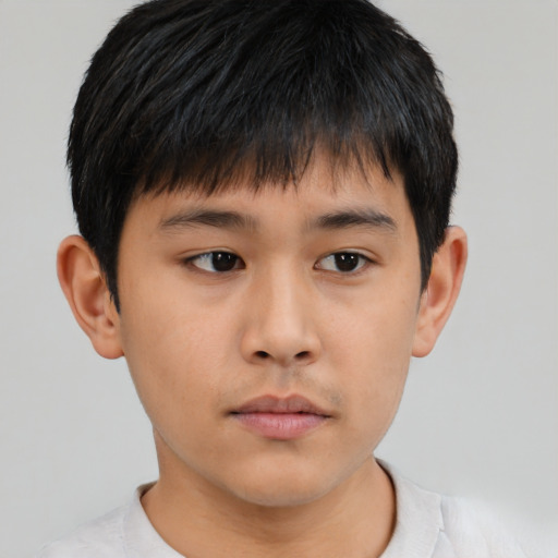 Neutral asian child male with short  brown hair and brown eyes