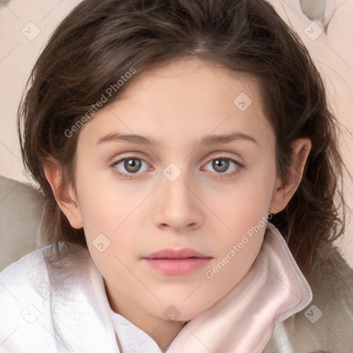 Neutral white child female with medium  brown hair and brown eyes