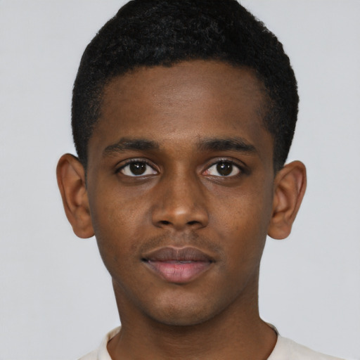 Neutral black young-adult male with short  brown hair and brown eyes