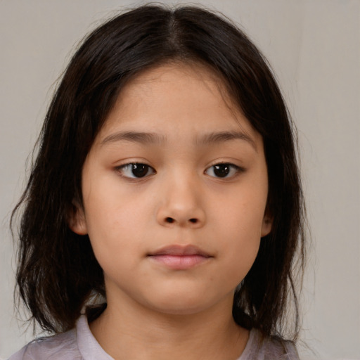 Neutral asian child female with medium  brown hair and brown eyes