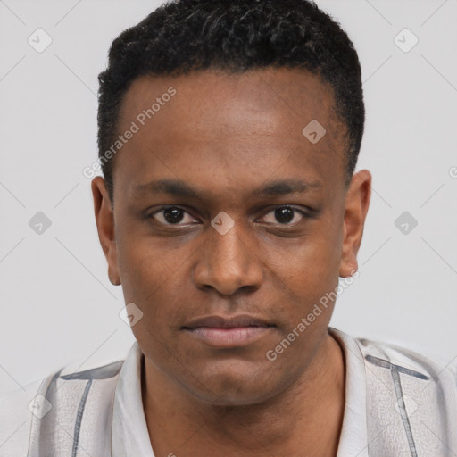 Neutral black young-adult male with short  brown hair and brown eyes