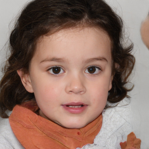 Neutral white child female with medium  brown hair and blue eyes