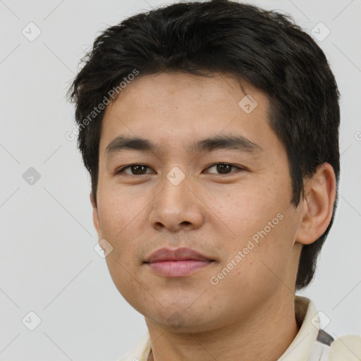 Neutral asian young-adult male with short  brown hair and brown eyes