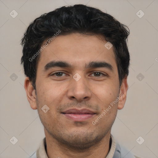 Neutral asian young-adult male with short  black hair and brown eyes