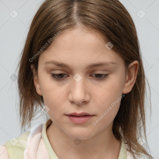 Neutral white child female with medium  brown hair and brown eyes