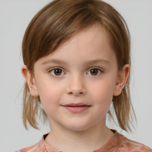 Neutral white child female with medium  brown hair and grey eyes