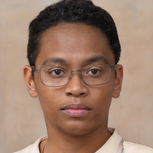 Neutral black young-adult male with short  brown hair and brown eyes