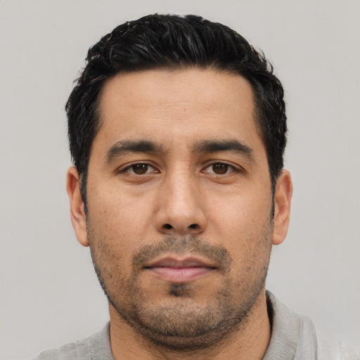 Neutral asian young-adult male with short  black hair and brown eyes