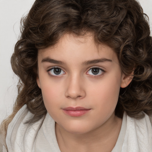 Neutral white child female with medium  brown hair and brown eyes