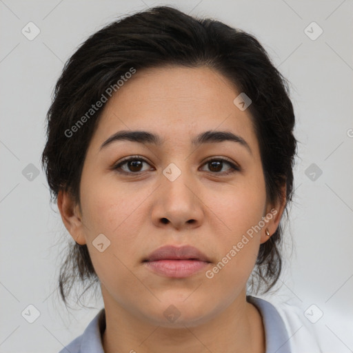 Neutral asian young-adult female with medium  brown hair and brown eyes