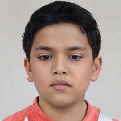 Neutral asian child male with short  black hair and brown eyes
