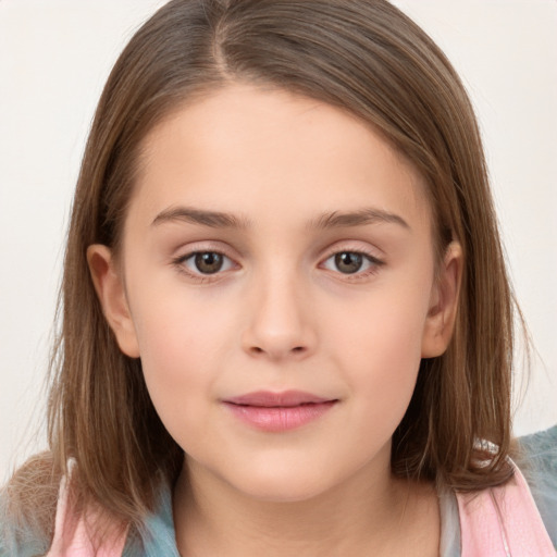 Neutral white child female with medium  brown hair and brown eyes