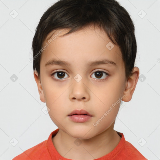 Neutral white child female with short  brown hair and brown eyes