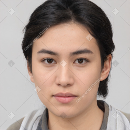 Neutral asian young-adult female with medium  brown hair and brown eyes