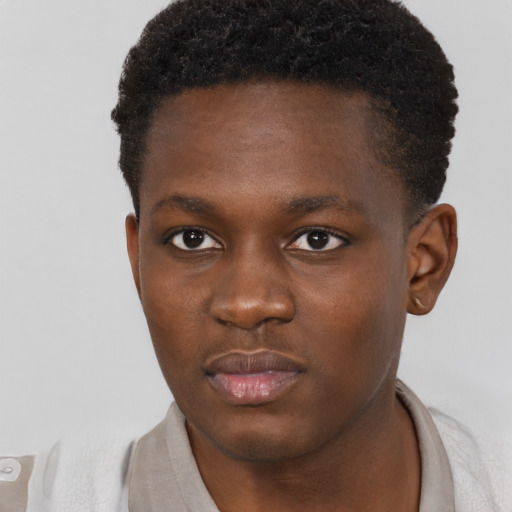 Neutral black young-adult male with short  brown hair and brown eyes