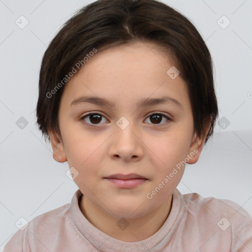 Neutral white child female with short  brown hair and brown eyes