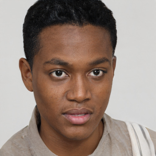 Neutral black young-adult male with short  brown hair and brown eyes
