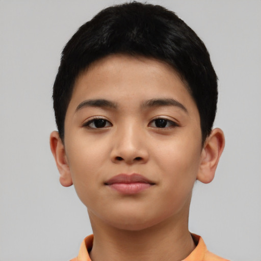 Neutral asian child female with short  black hair and brown eyes