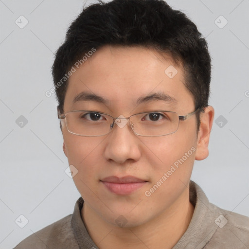 Neutral asian young-adult male with short  brown hair and brown eyes