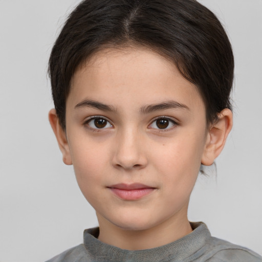 Neutral white child female with short  brown hair and brown eyes