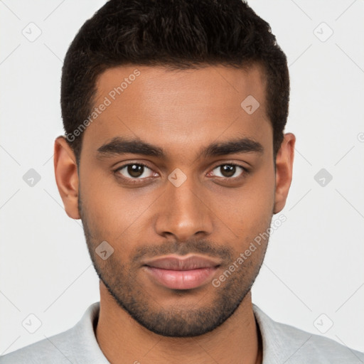 Neutral black young-adult male with short  brown hair and brown eyes