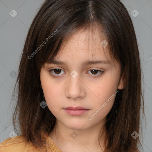 Neutral white child female with medium  brown hair and brown eyes