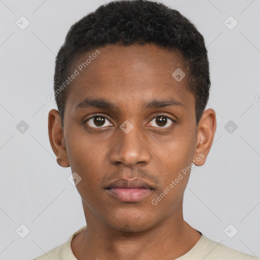 Neutral black young-adult male with short  brown hair and brown eyes