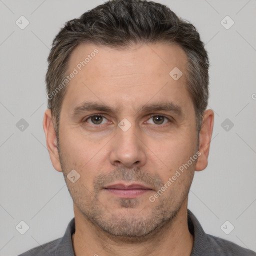 Neutral white adult male with short  brown hair and brown eyes