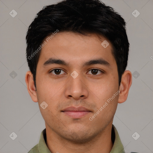 Neutral asian young-adult male with short  black hair and brown eyes