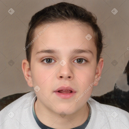 Neutral white child male with short  brown hair and brown eyes