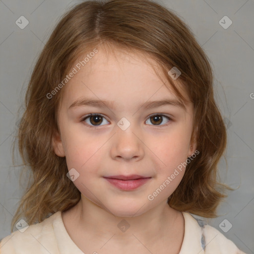 Neutral white child female with medium  brown hair and brown eyes