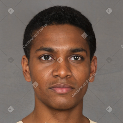 Neutral black young-adult male with short  brown hair and brown eyes