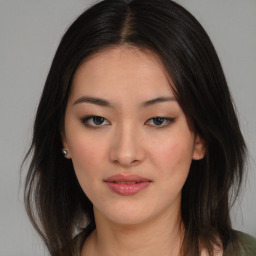 Neutral asian young-adult female with medium  brown hair and brown eyes