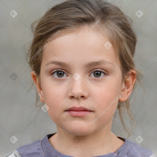 Neutral white child female with medium  brown hair and brown eyes