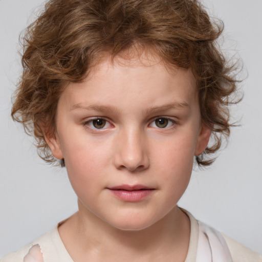 Neutral white child female with short  brown hair and blue eyes