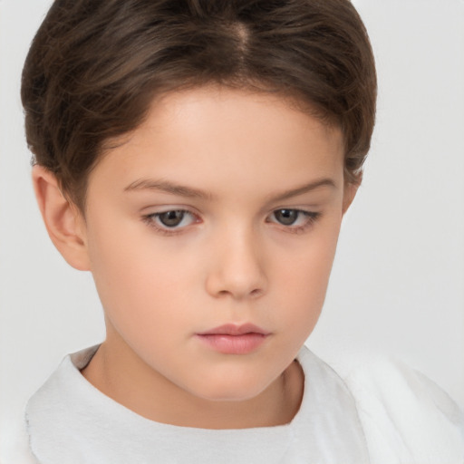 Neutral white child female with short  brown hair and brown eyes