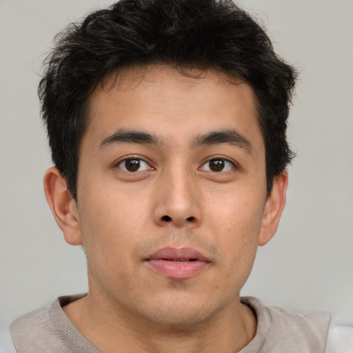 Neutral asian young-adult male with short  brown hair and brown eyes