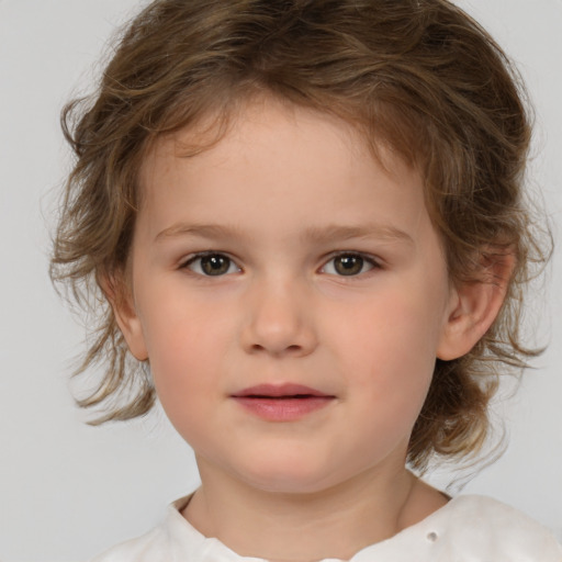 Neutral white child female with medium  brown hair and brown eyes