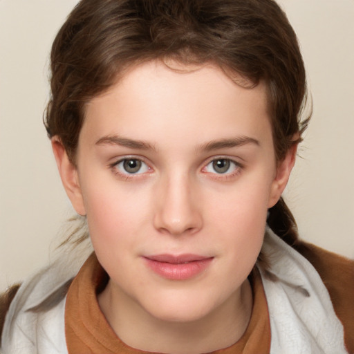 Neutral white young-adult female with short  brown hair and brown eyes