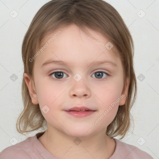 Neutral white child female with medium  brown hair and brown eyes