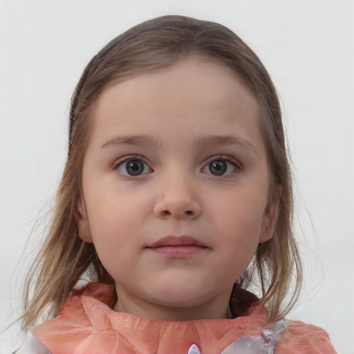 Neutral white child female with medium  brown hair and blue eyes