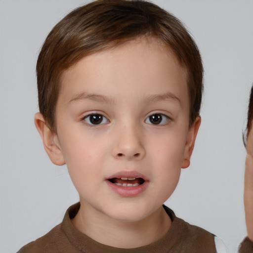 Neutral white child female with short  brown hair and brown eyes