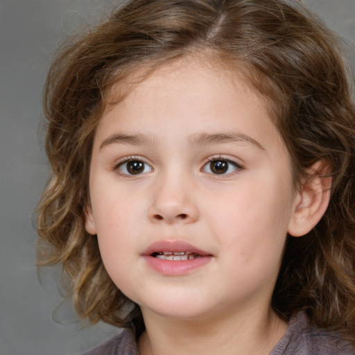 Neutral white child female with medium  brown hair and brown eyes