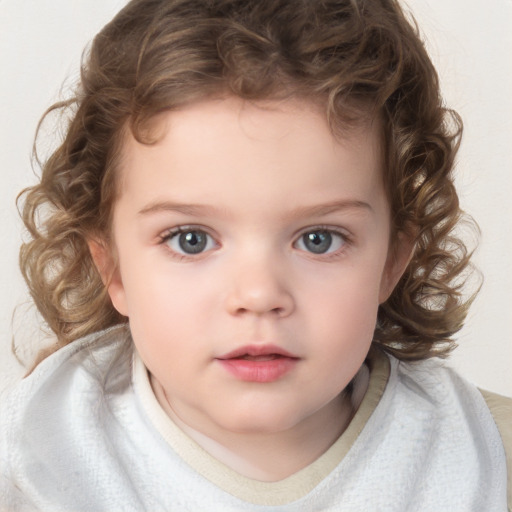 Neutral white child female with medium  brown hair and blue eyes