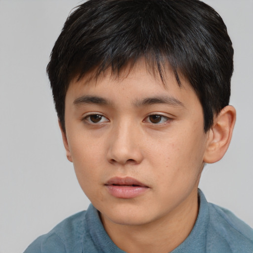 Neutral asian young-adult male with short  brown hair and brown eyes